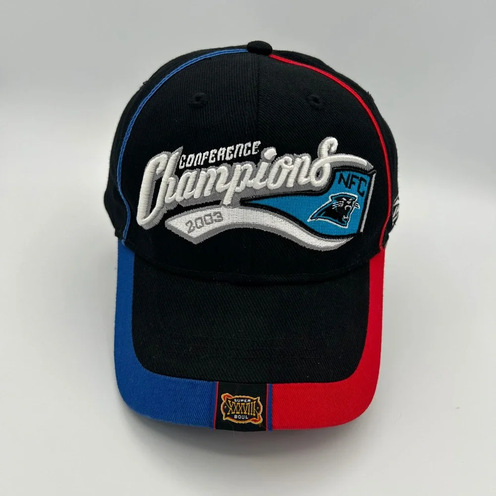 Carolina‎ Panthers 2003 NFC Champions Reebok Hat Mens OSFM Black Red Blue Sporty